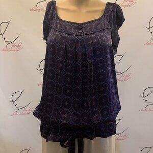 Route 66. Sz Medium. Blouson Belted Poly Top. Silky. Cap Ruffle Sleeve. B82.